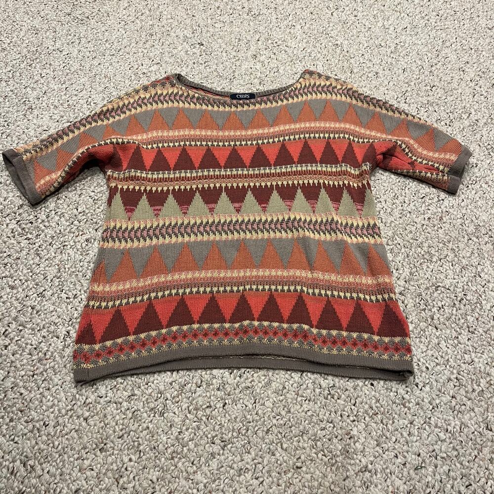 Chaps Boatneck Aztec Print Knit Sweater Sz L Short Sleeve Cotton Casual Western